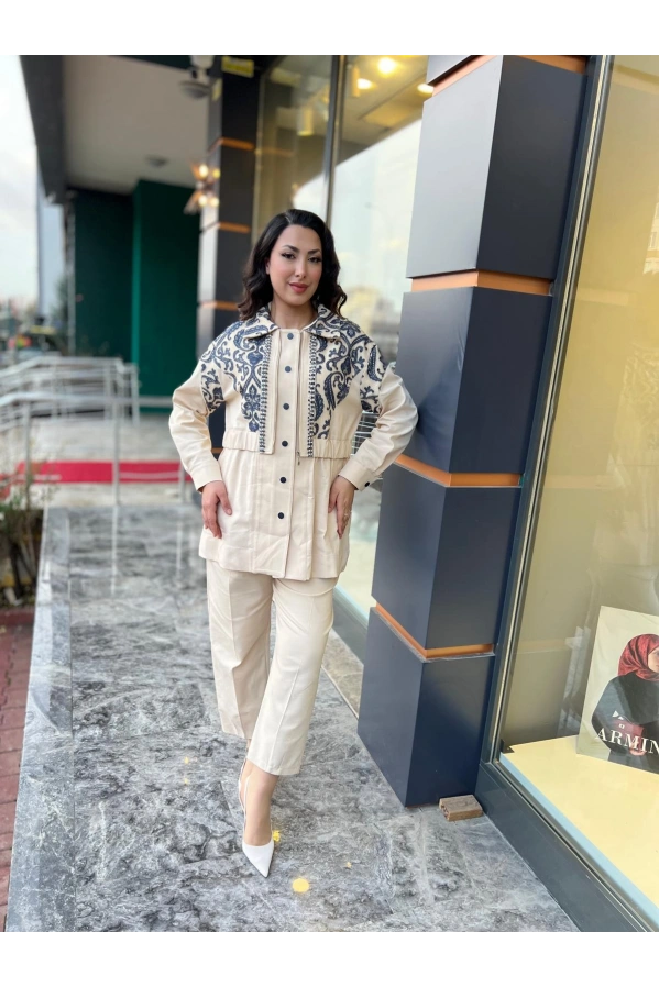 MY312-ÖNÜ TAŞLI DANTELLİ TAKIM BEJ