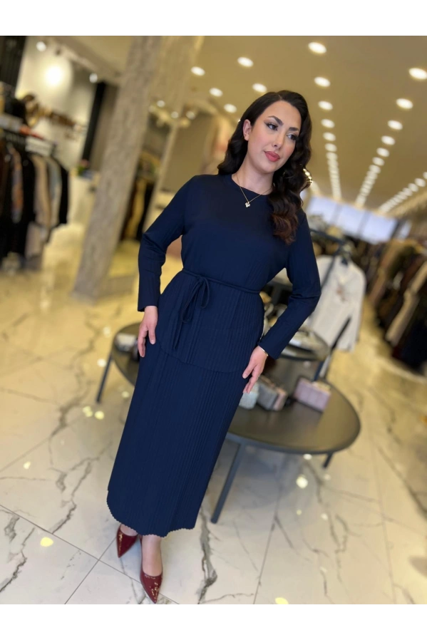 MY312-PLİSELİ ELBİSE LACİVERT
