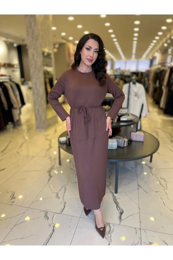 MY312-PLİSELİ ELBİSE KAHVE