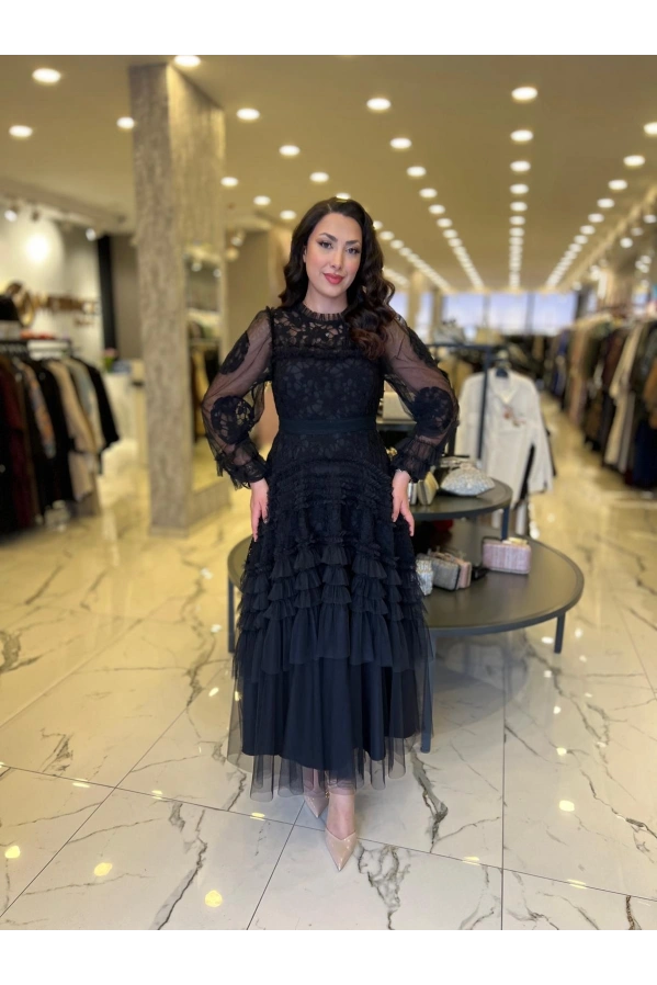 İTHAL-TÜL ELBİSE SİYAH