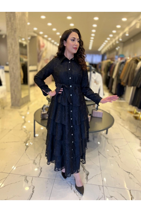 MATEKS-YAKMA ELBİSE SİYAH