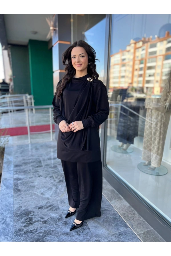 MY312-OMZU AKSESUARLI ÖRME TAKIM SİYAH