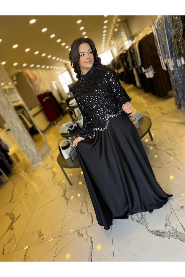 MATEKS-PAYETLİ ELBİSE SİYAH