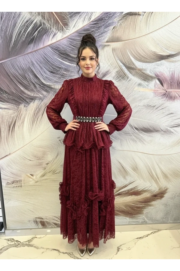 GAZELLA-DANTELLİ ETEKLİ TAKIM BORDO