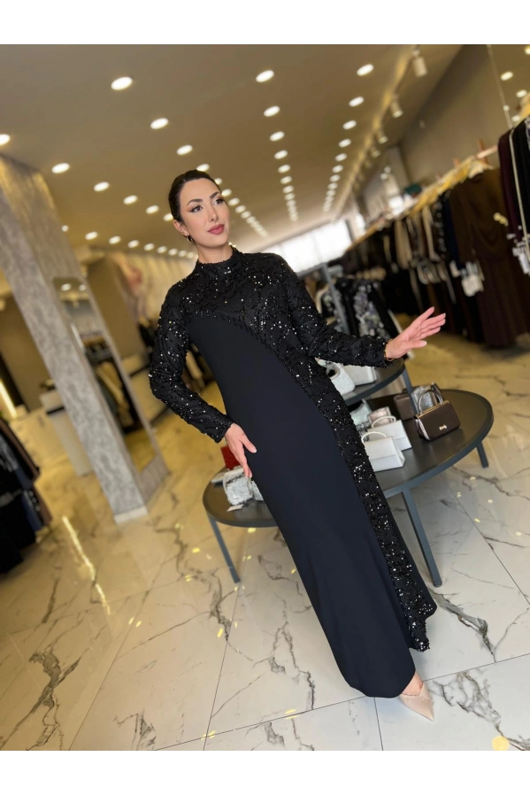 BEYOĞLU-PUL DETAYLI ELBİSE SİYAH