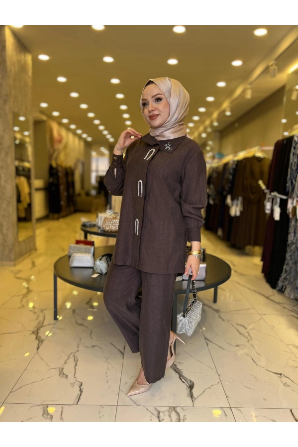 SOLİS-PANTOLONLU İKİLİ TAKIM KAHVE