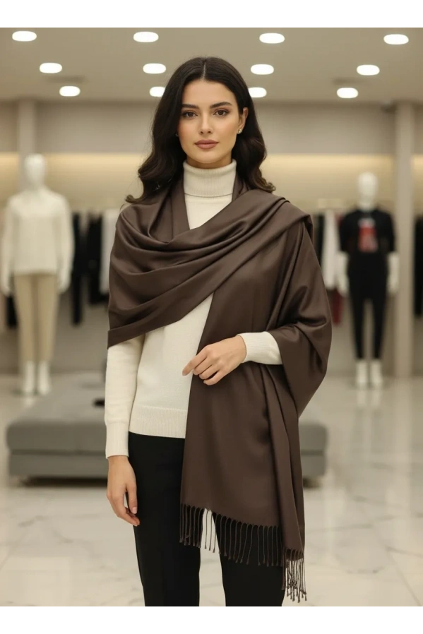 ARMANDA-%100 İPEK ŞAL KAHVE