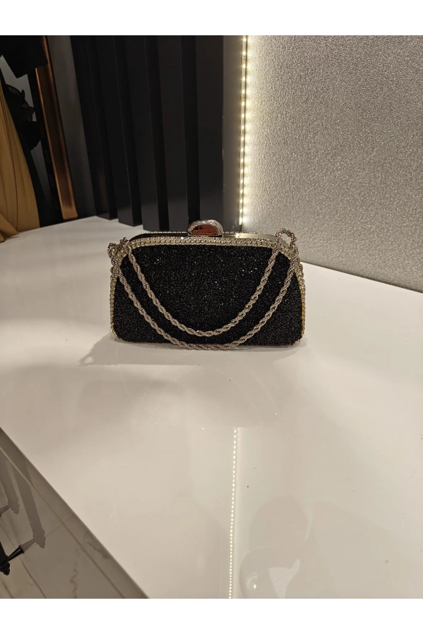 MERİHCE-SERPME ASKILI ABİYE ÇANTA SİYAH