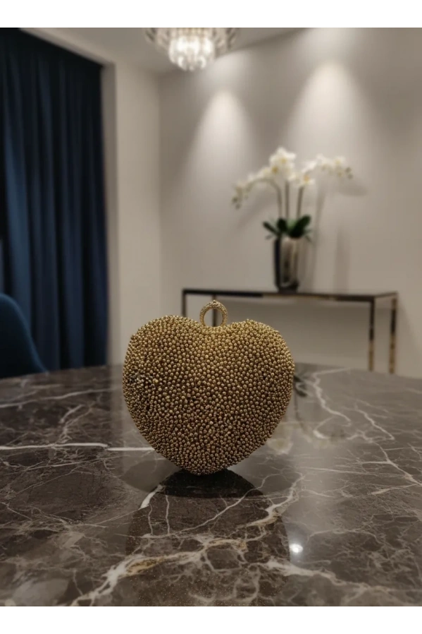 MERİHCE-KALPLİ ABİYE ÇANTA GOLD