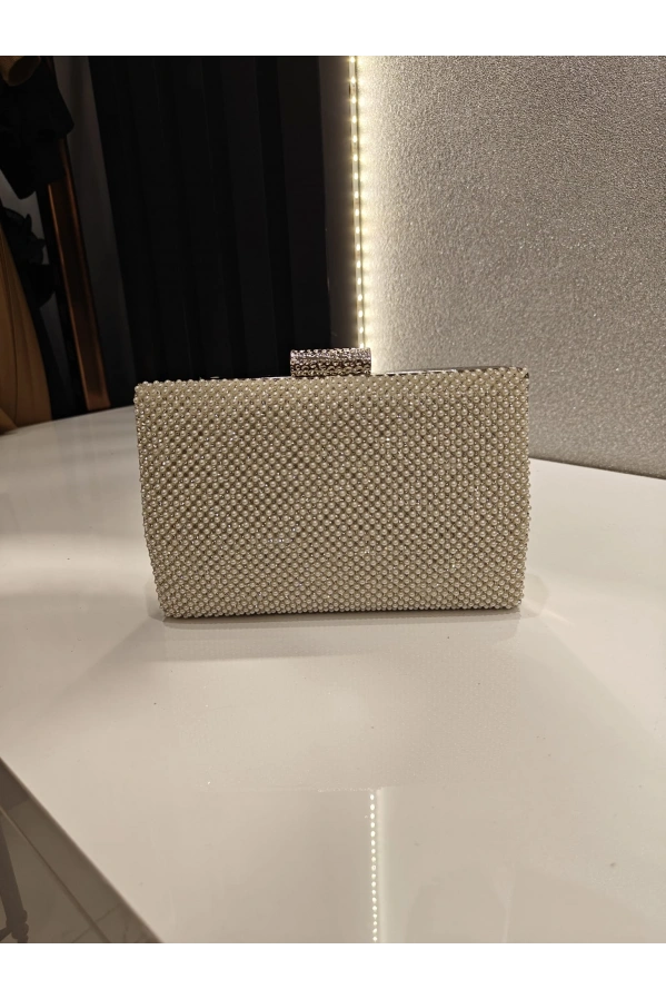 MERİHCE-İNCİLİ ABİYE ÇANTA EKRU