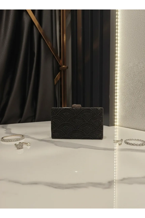 MERİHCE-KUMLU İNCİLİ ABİYE ÇANTA SİYAH