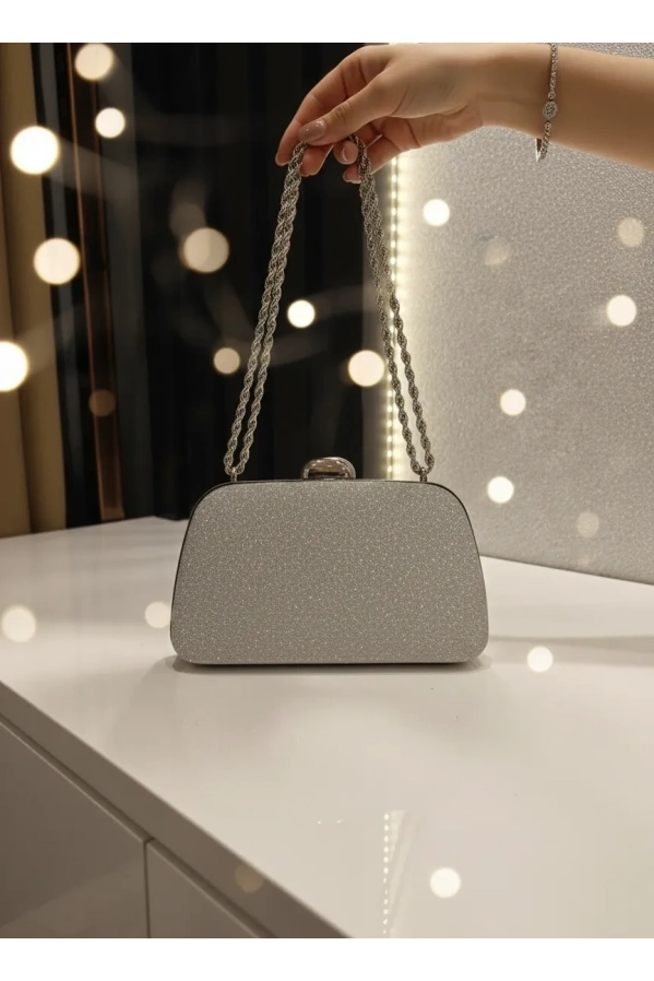 MERİHCE-ZİNCİRLİ ABİYE ÇANTA GÜMÜŞ