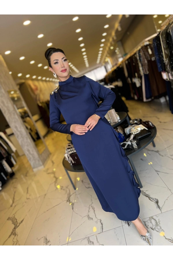 MATEKS-YANI FIRFIRLI ELBİSE LACİVERT