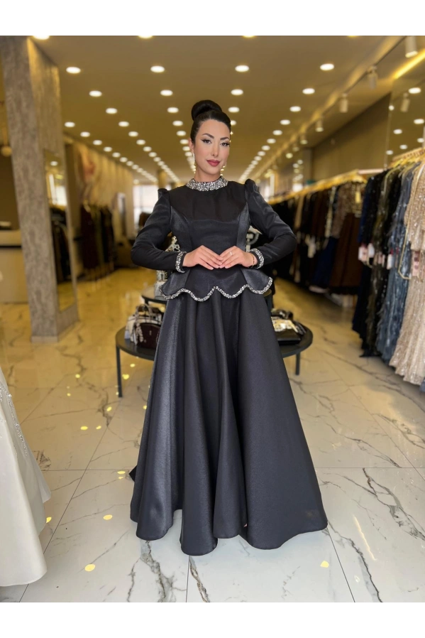FERİHA-GÜLFEM KABARIK ABİYE SİYAH