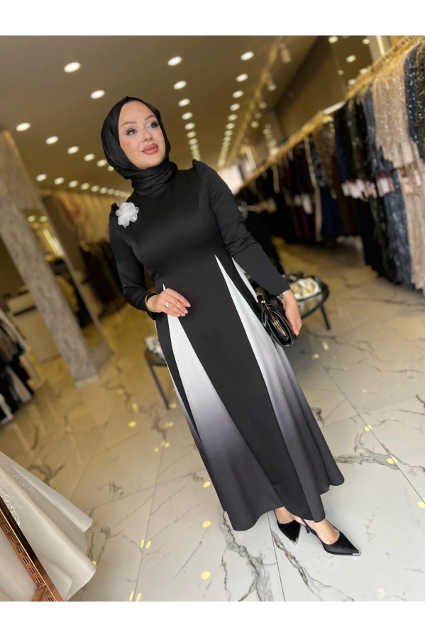 MATEKS-ETEĞİ BEJ IŞILTILI ELBİSE SİYAH