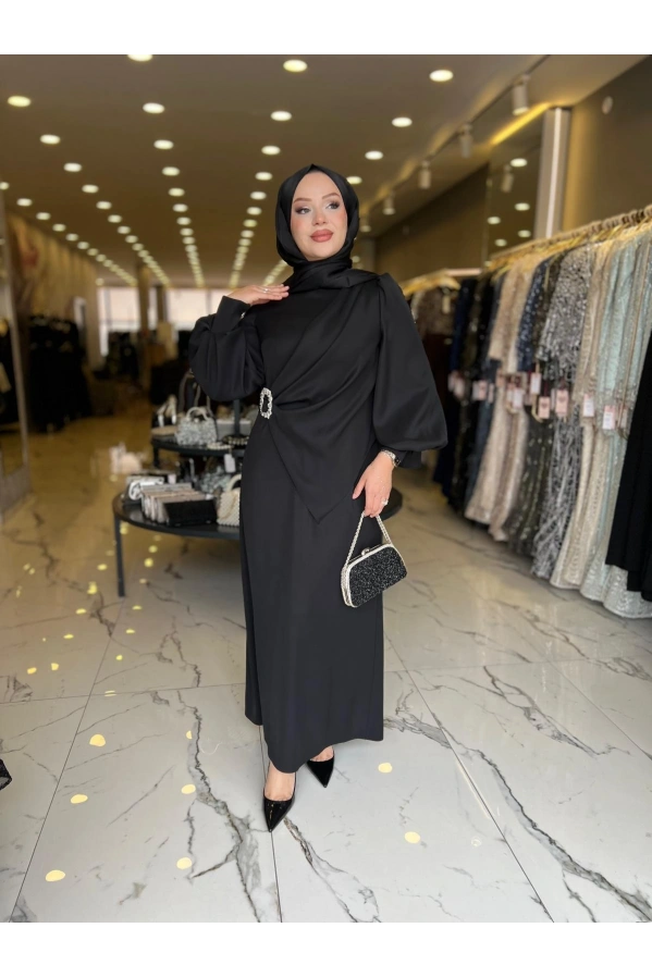 MATEKS-YANI TAŞLI ELBİSE SİYAH