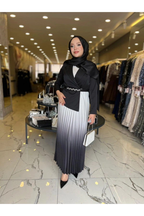 MATEKS-PLİSELİ ELBİSE SİYAH