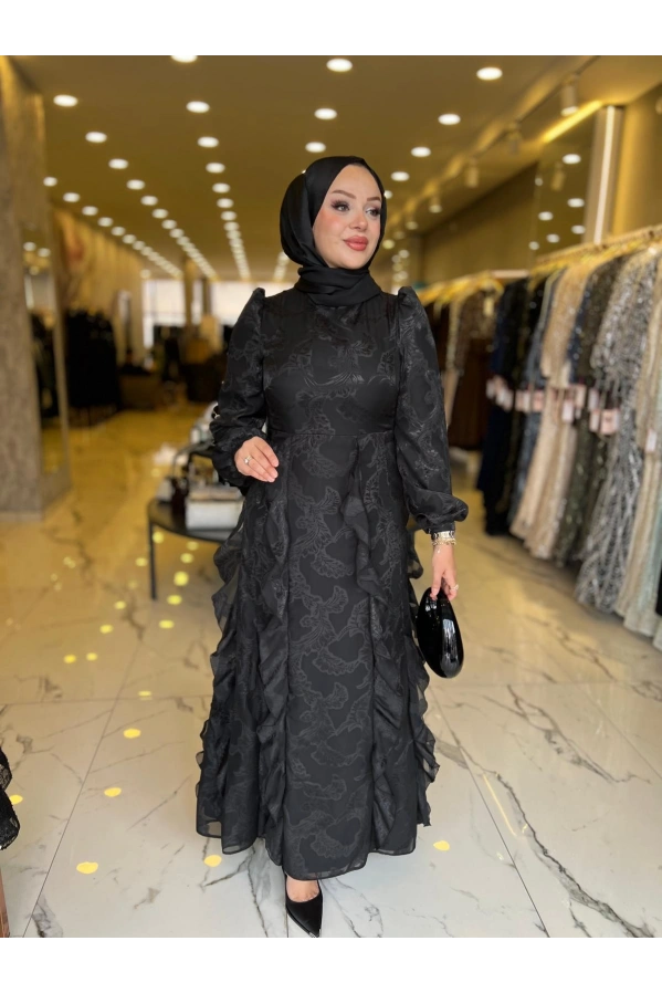 MATEKS-FIRFIRLI ELBİSE SİYAH