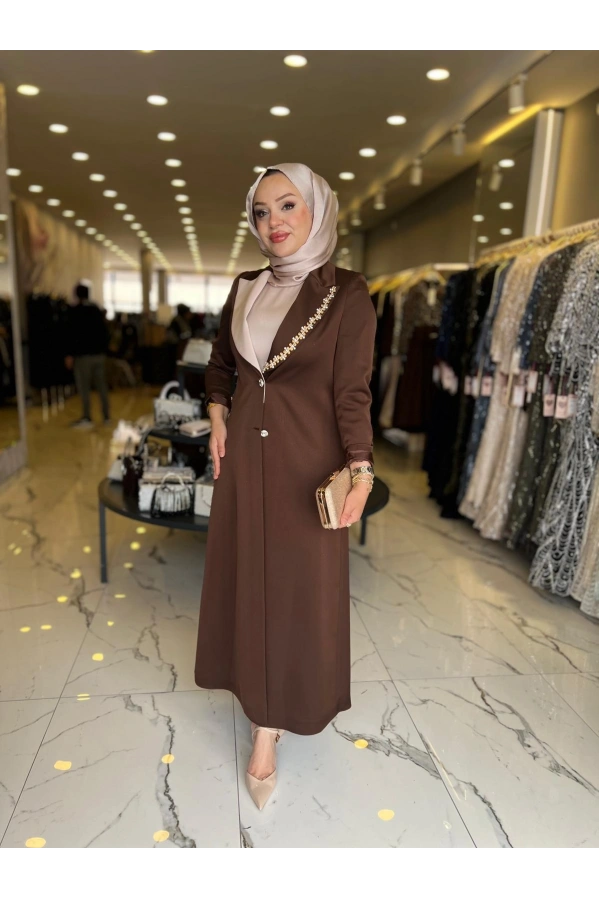 MATEKS-CEKETLİ ELBİSELİ TAKIM KAHVE