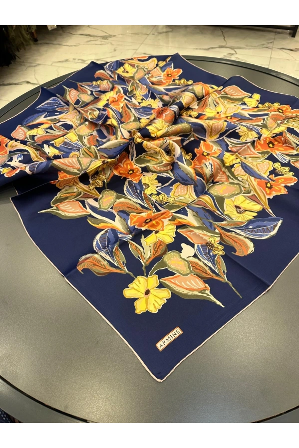 ARMİNE-%100 İPEK EŞARP LACİVERT