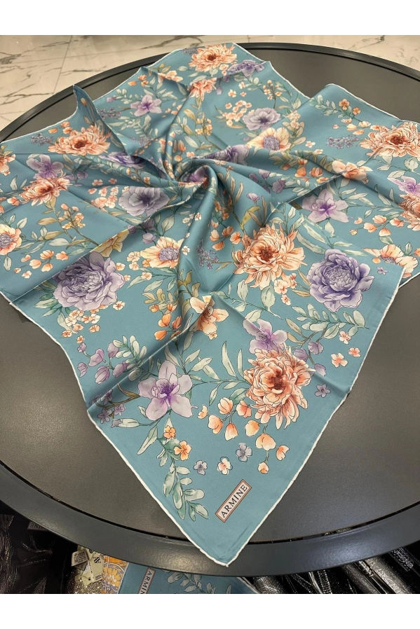 ARMİNE-%100 İPEK EŞARP MAVİ