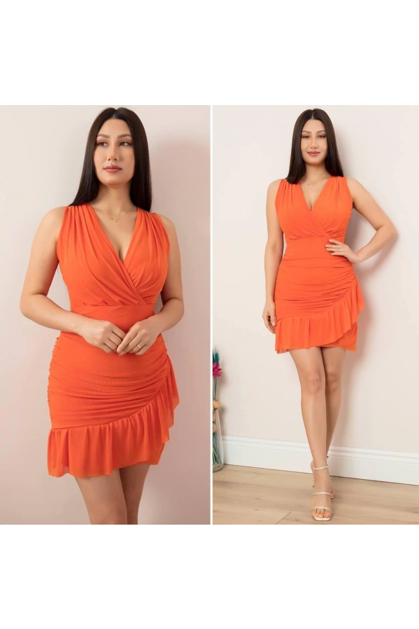 ESPENİCA-ETEĞİ KURUVAZE MİNİ ELBİSE TURUNCU