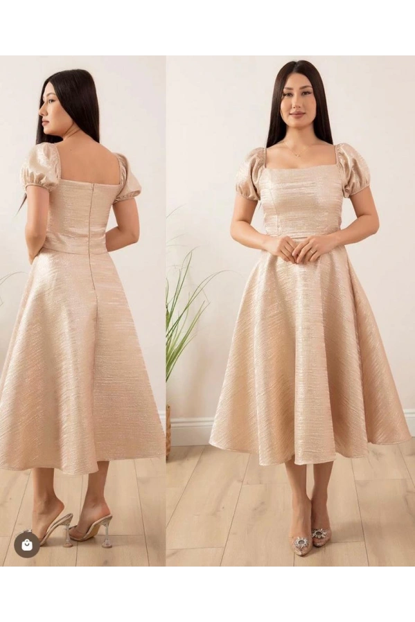 ESPENİCA-KARPUZ KOLLU ELBİSE GOLD