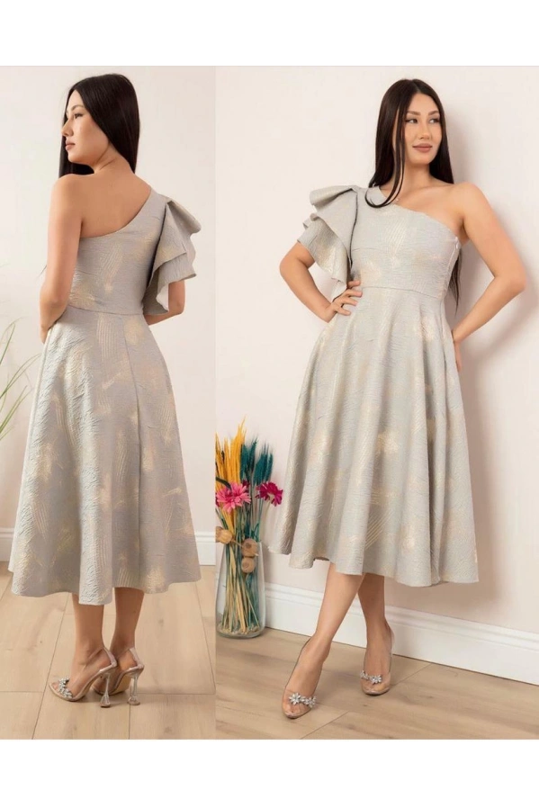 ESPENİCA-TEK OMUZ ELBİSE GRİ