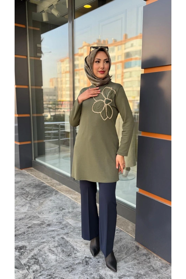 HAYA-ÇİÇEK NAKIŞLI TUNİK YEŞİL