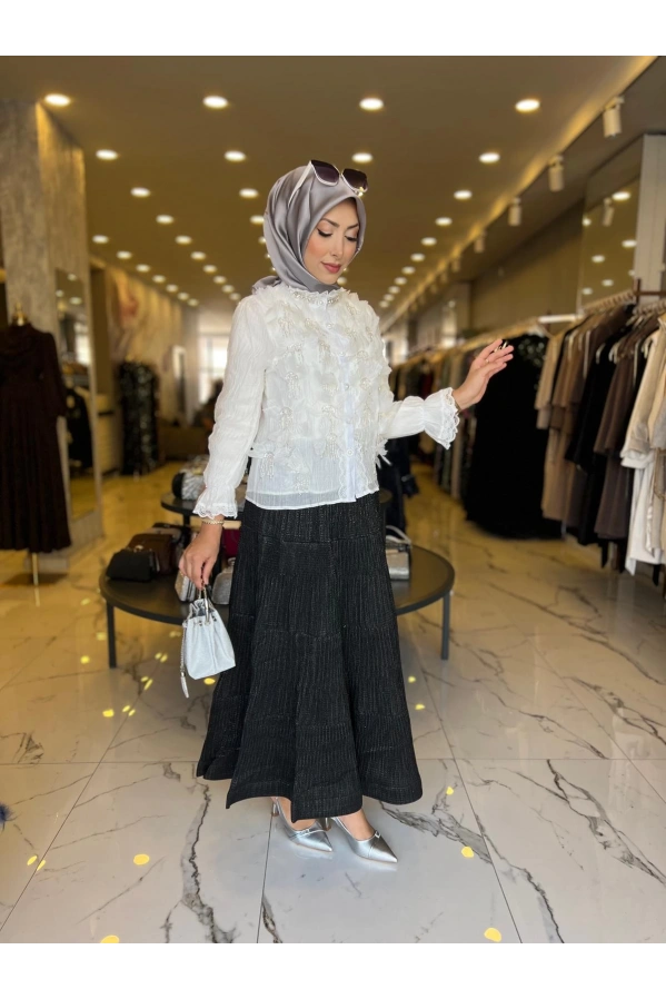 İTHAL-BONCUK DETAYLI İTHAL GÖMLEK BEYAZ