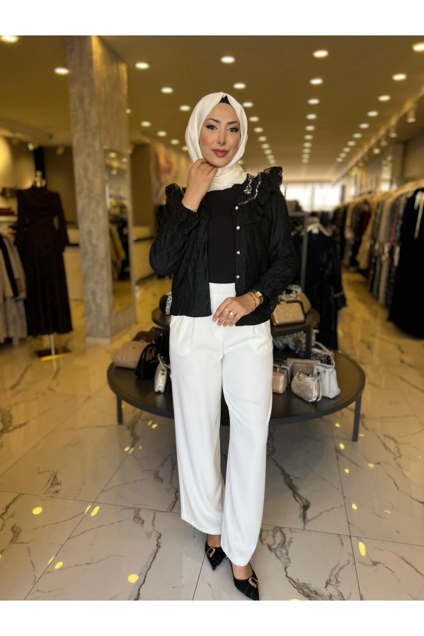 İTHAL-DANTELLİ GÖMLEK SİYAH