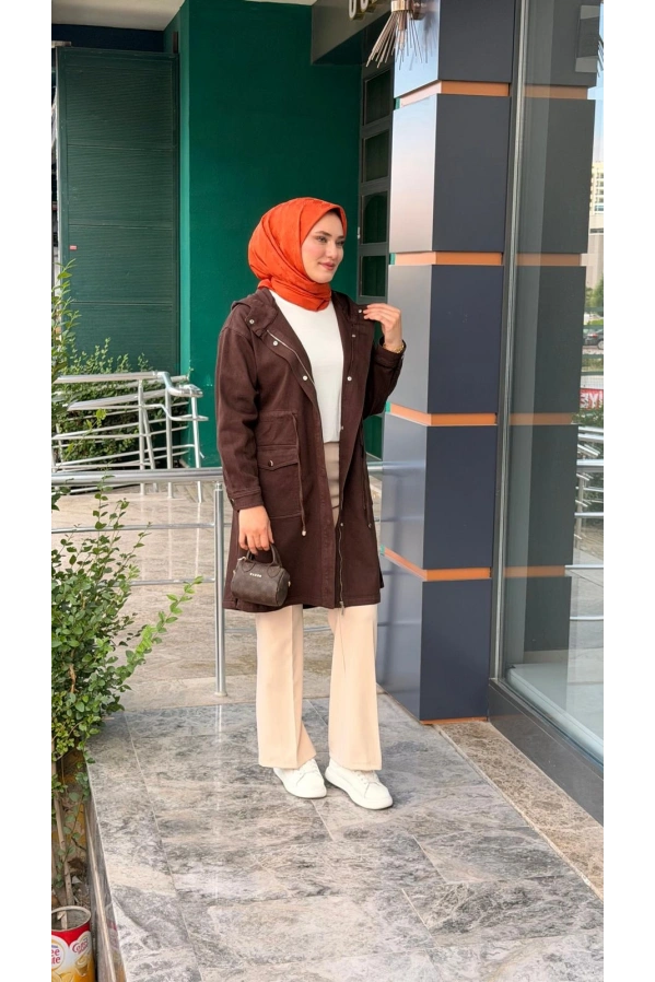 MAGAZİN-KAPŞONLU DENİM KAHVE