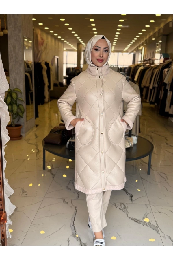 MATEKS-CEPLİ DERİ KABAN BEJ