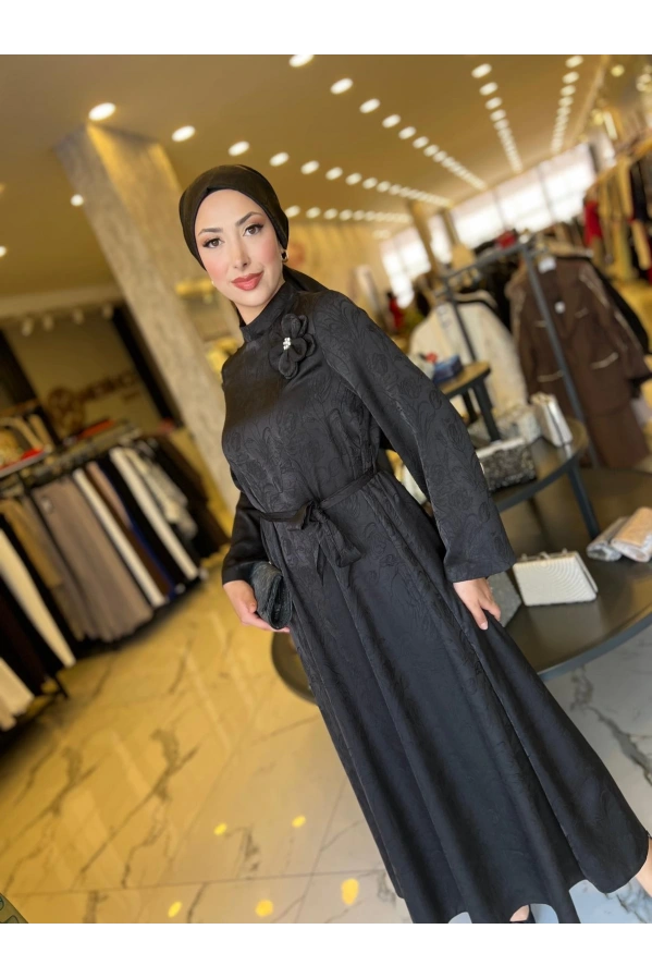 MATEKS-JAKRLI ELBİSE SİYAH