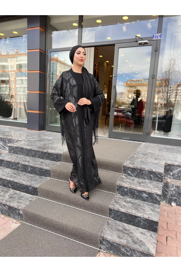 MATEKS-KOLLARI TAŞLI ABAYA SİYAH