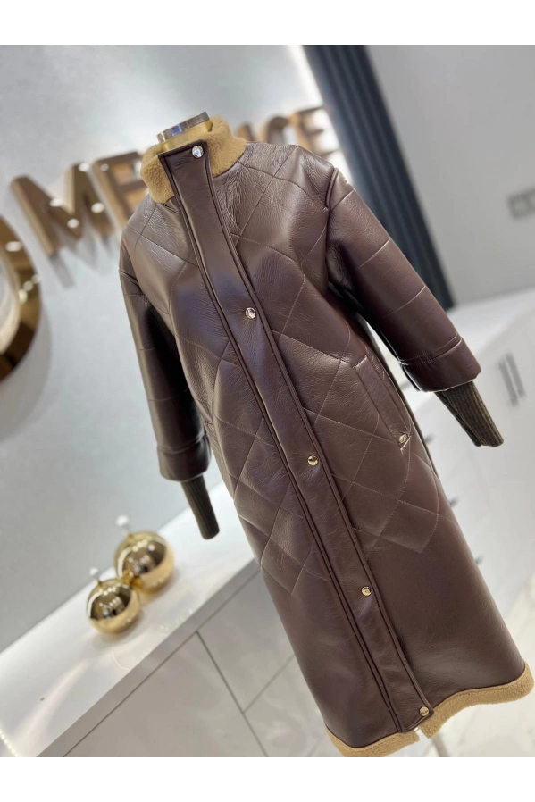 MATEKS-KOLLARI TRİKOLU DERİ KABAN KAHVE