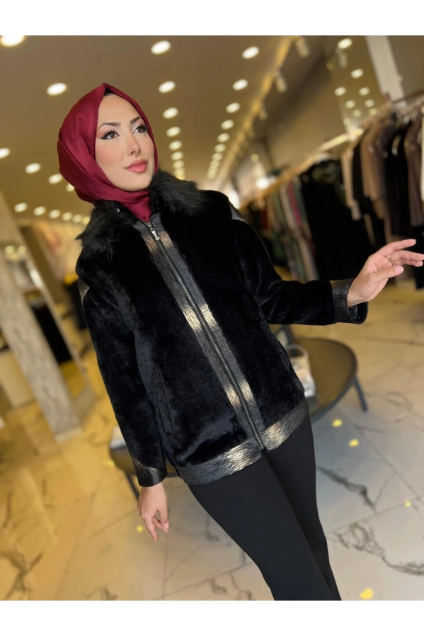 MATEKS-KÜRKLÜ KISA KABAN SİYAH