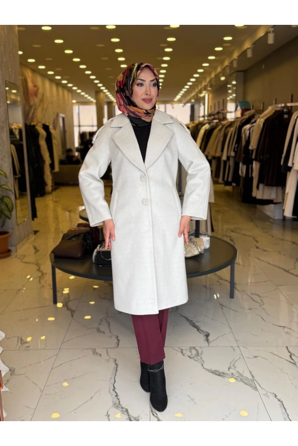 MATEKS-SİMLİ OMZU DÜĞME DETAYLI KAŞE KABAN EKRU