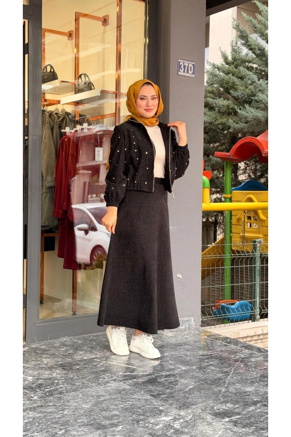 MATEKS-SÜET ETEKLİ TAKIM SİYAH