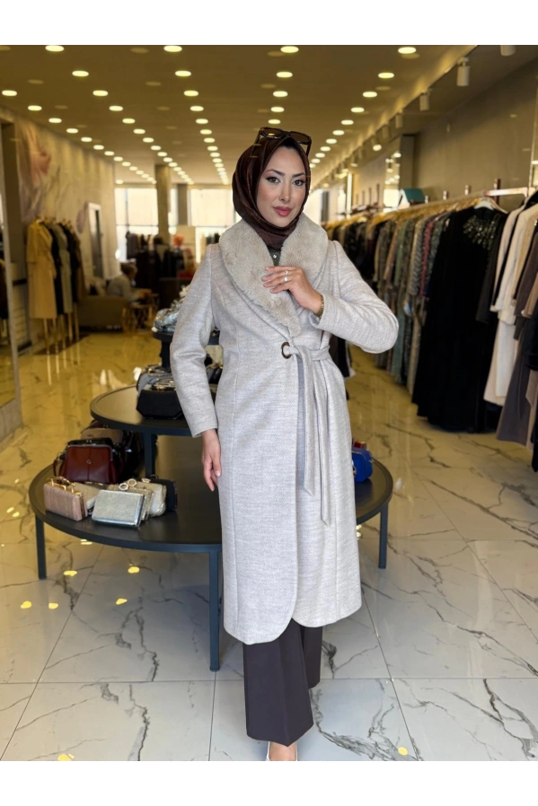 MATEKS YAKASI KÜRKLÜ KABAN BEJ