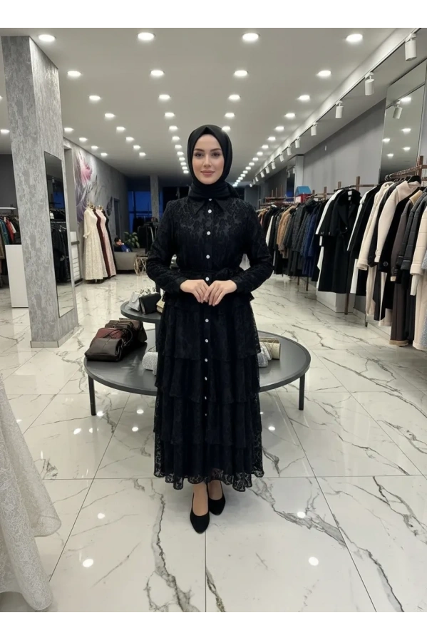 MATEKS-YAKMA ELBİSE SİYAH