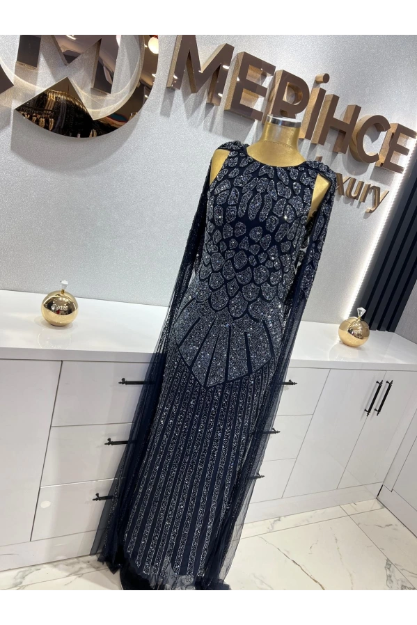 MAXWELA-PELERİNLİ İTHAL ELBİSE LACİVERT