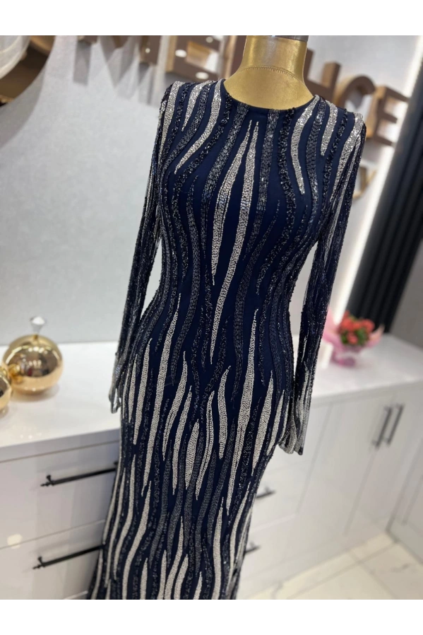 MAXWELA-ZEBRA DESEN İTHAL ABİYE LACİVERT