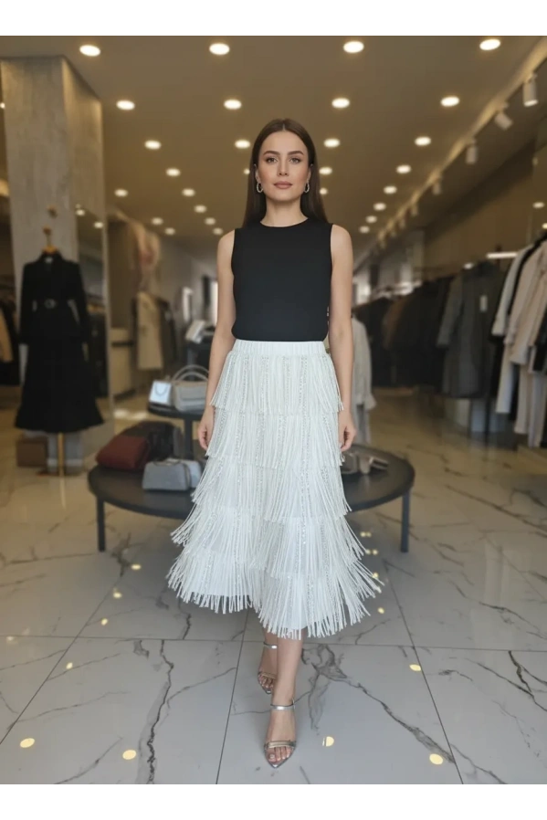 MERİHCE-İTHAL PÜSKÜLLÜ ETEK KREM