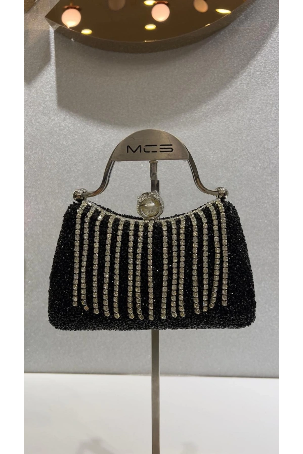 MERİHCE-PÜSKÜLLÜ ABİYE ÇANTA SİYAH