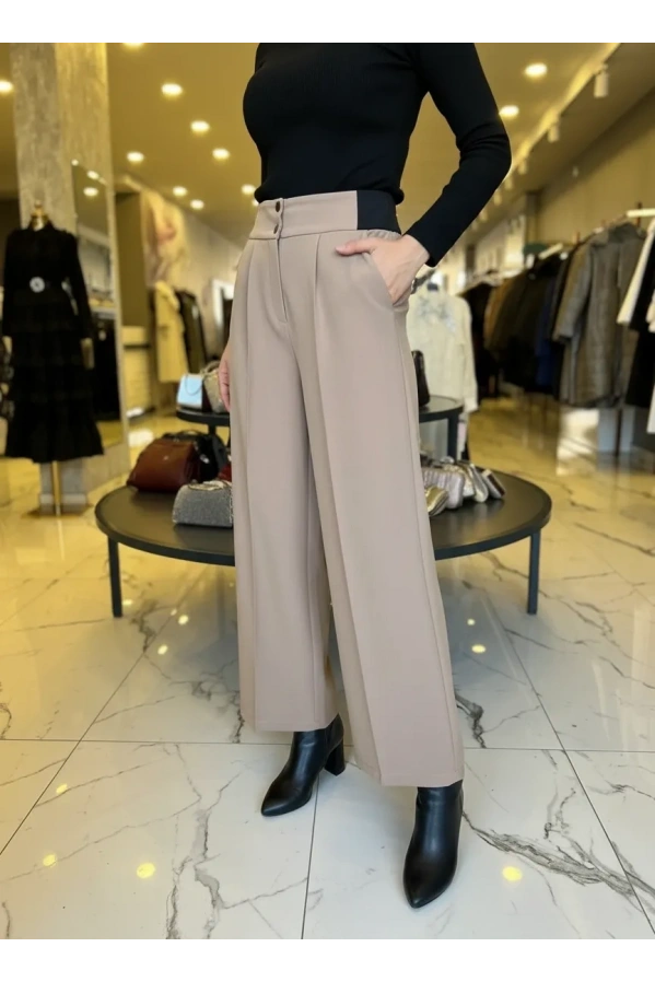 MODİVA-BELİ LASTİKLİ BOL PAÇA PANTOLON CAMEL