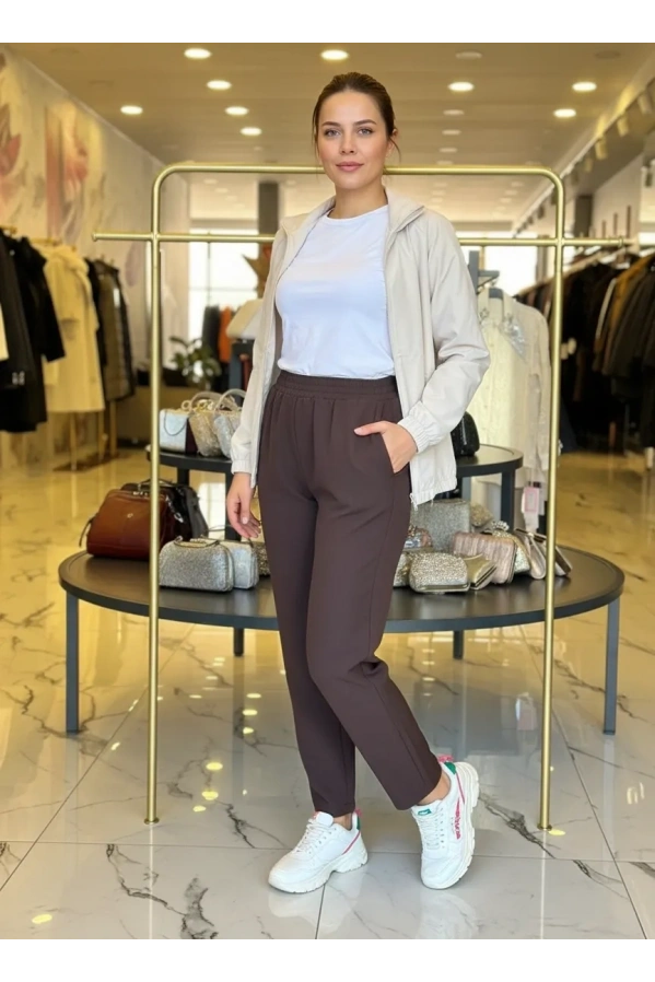 MODİVA-BELİ LASTİKLİ BÜYÜK BEDEN PANTOLON KAHVE