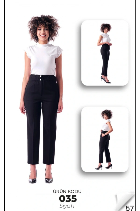 MODİVA-BELİ LASTİKLİ KALEM PANTOLON SİYAH