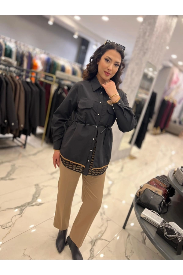 MY312-CEBİ TAŞLI FİLELİ GÖMLEK SİYAH