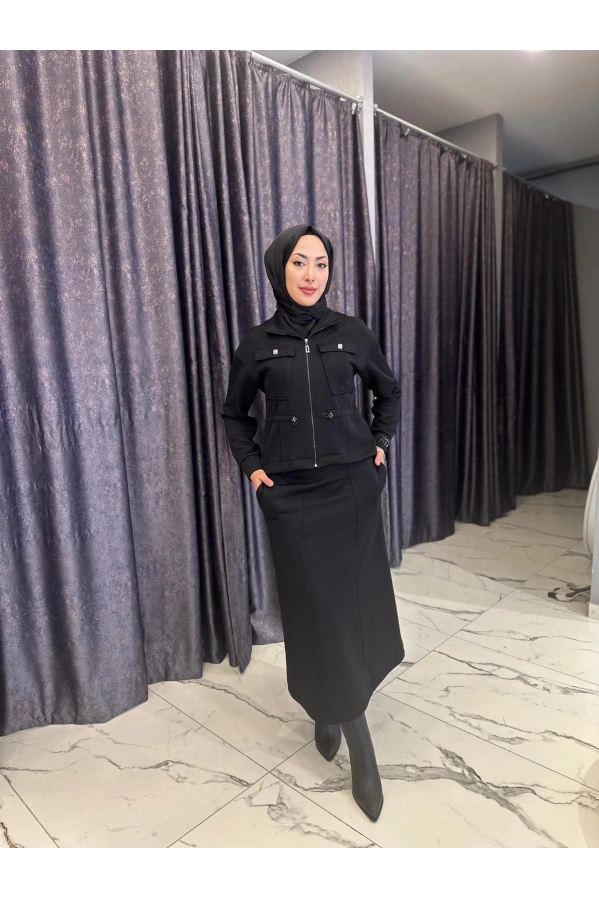 MY312-CEPLİ ETEKLİ TAKIM SİYAH